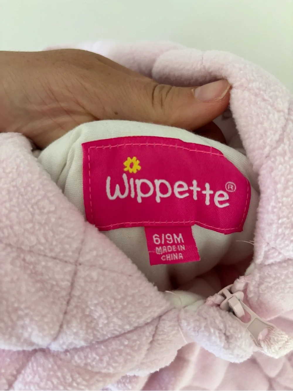 Wippette Pink Quilted Hooded Baby Footie with Bear Patch